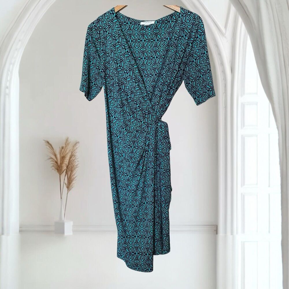 Motherhood Maternity Wrap Dress Green Celtic Pattern Large‎